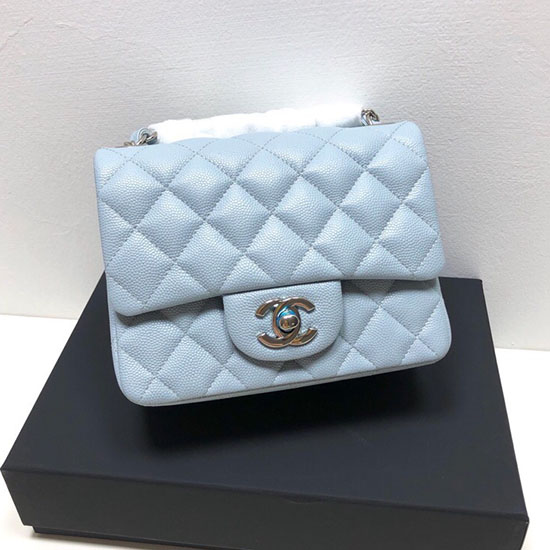 Classic Chanel Grain Calfskin Small Flap Bag Skyblue CF1115