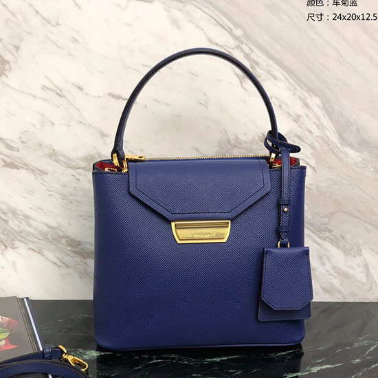 Prada Saffiano Top Handle Bag Blue 1BN012