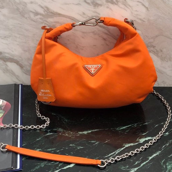 Prada Nylon Hobo Bag Orange 1BH172