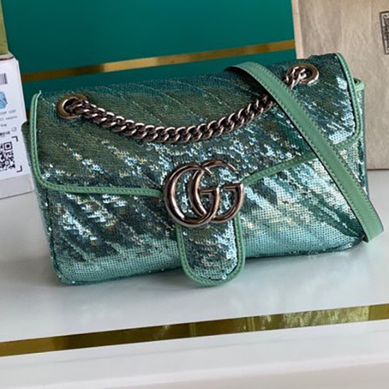Gucci GG Marmont Small Sequin Shoulder Bag Green 443497