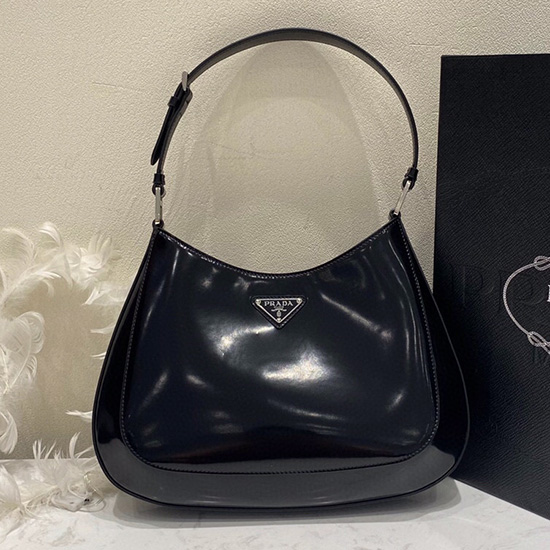 Prada Cleo Brushed Leather Shoulder Bag Black 1BC156