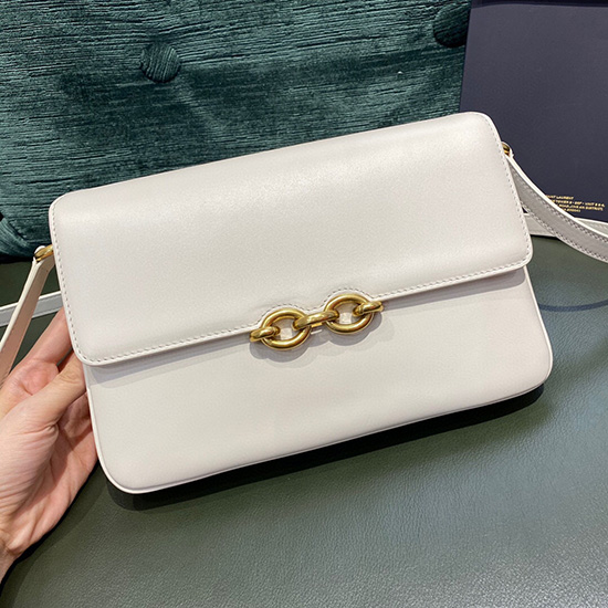YSL Le Maillon Satchel in Smooth Leather White 649795