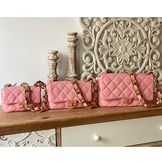 Chanel Lambskin Large Flap Bag Pink AS3215