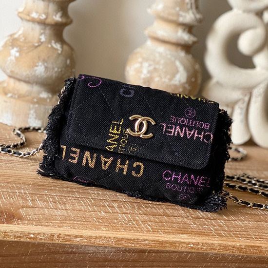 Chanel Denim Shoulder Bag Black AS2623