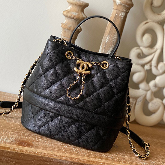 Chanel Grained Calfskin Drawstring Bag Black AS8309