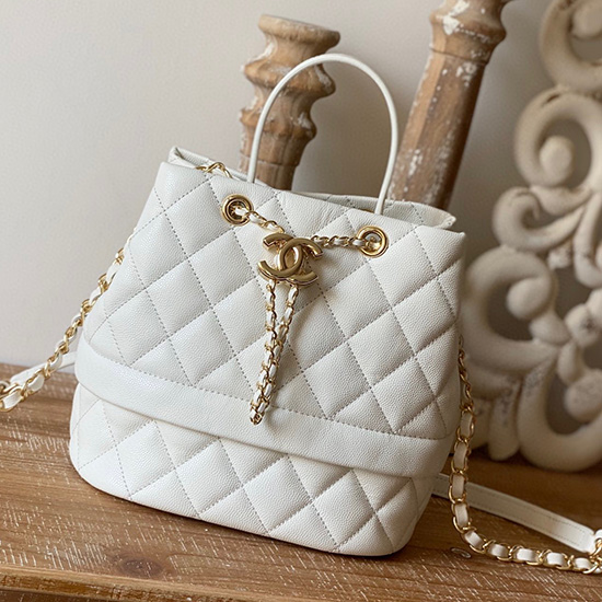 Chanel Grained Calfskin Drawstring Bag White AS8309