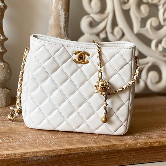 Chanel Lambskin Crossbody Bag White AS3259