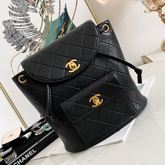 Chanel Lambskin Backpack Black AS88792