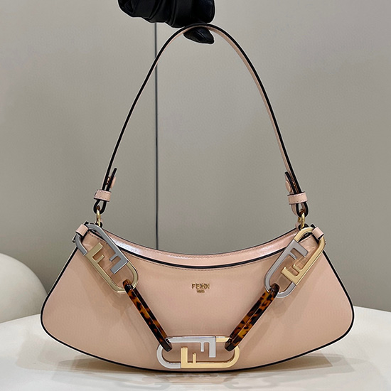 Fendi O'Lock embellished leather shoulder bag Pink F8573