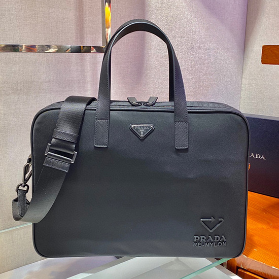 Prada Re-Nylon and Leather Briefcase Black 2VE005