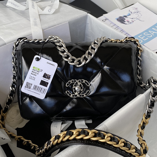 Chanel 19 Glossy Calfskin Handbag Black AS1160