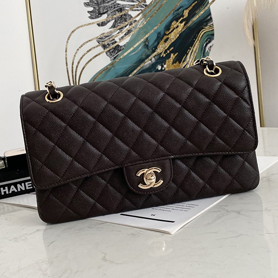 Classic Chanel Grained Calfskin Medium Flap Bag Dark Brown CF1112