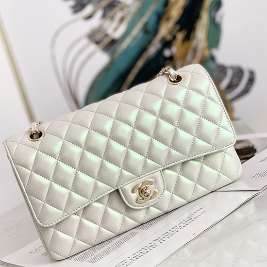 Classic Chanel Lambskin Medium Flap Bag White CF1112