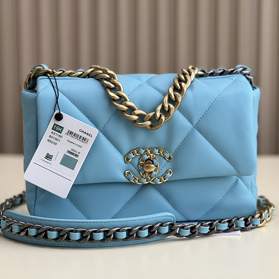 Chanel 19 Lambskin Flap Handbag Blue AS1160