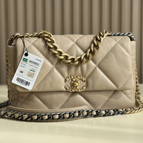 Chanel 19 Lambskin Large Flap Bag Beige with Gold AS1161