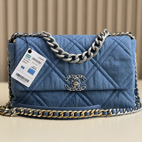 Chanel 19 Lambskin Denim Handbag Light Blue AS1161