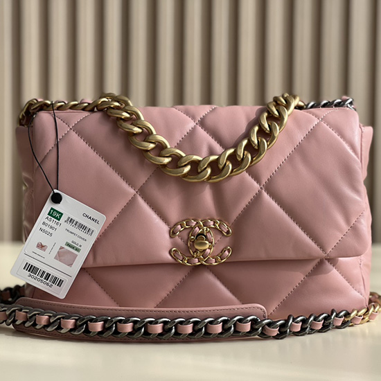 Chanel 19 Lambskin Flap Handbag Pink AS1160