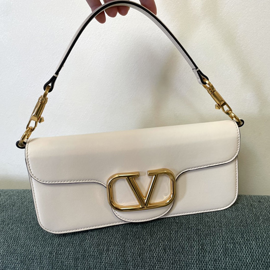 Valentino Loco Calfskin Shoulder Bag White V1133L