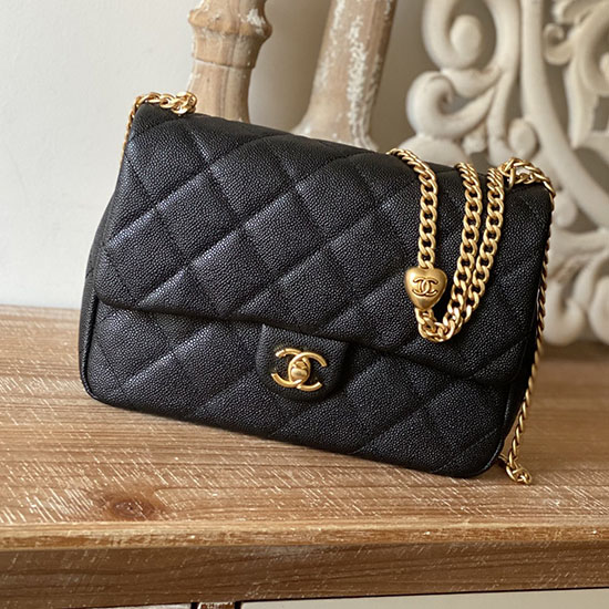 Chanel Leather Flap Shoulder Bag Black AS3921