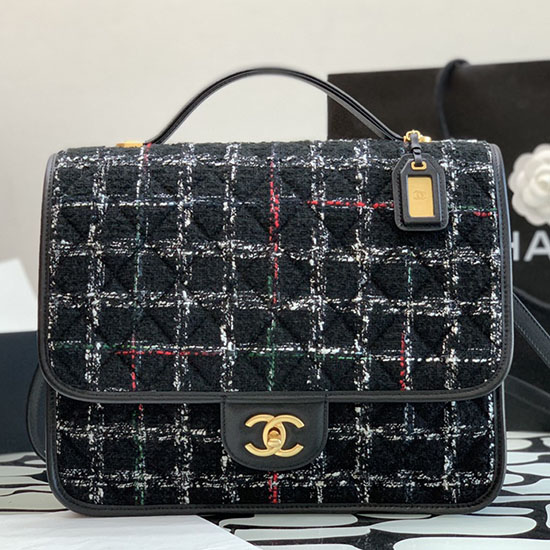 Chanel Tweed Large Backpack Black AS3662