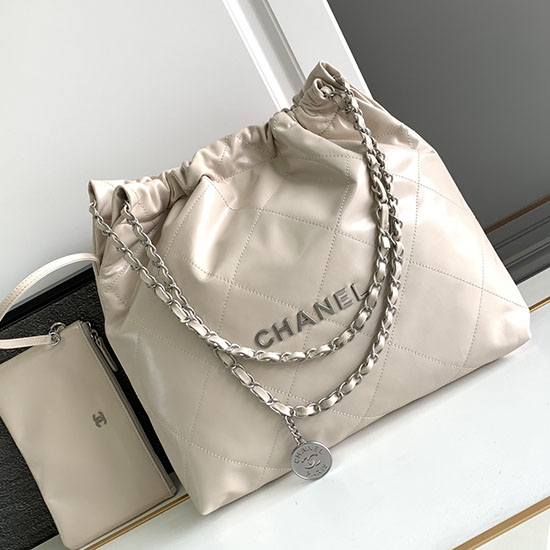Chanel Shiny Calfskin Small Handbag Beige AS3260