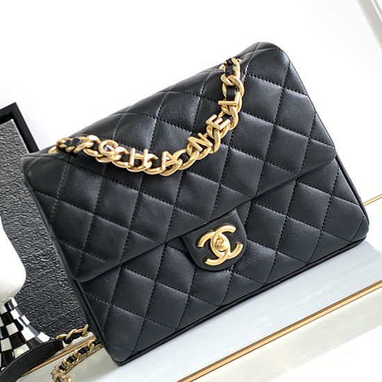 Chanel Lambskin Flap Shoulder Bag Black AS3896