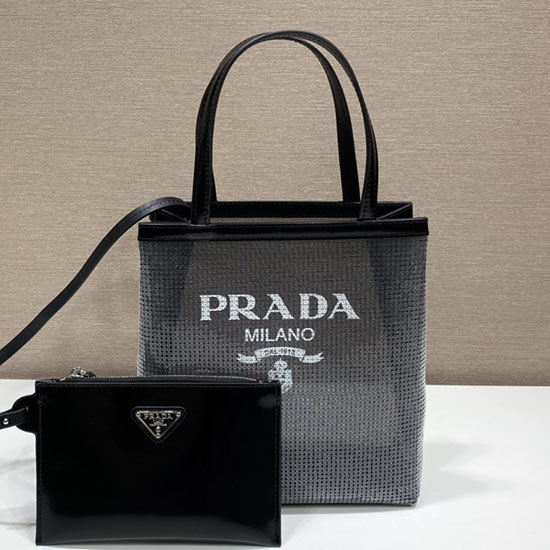 Prada Small sequined mesh tote bag Black 1BG417