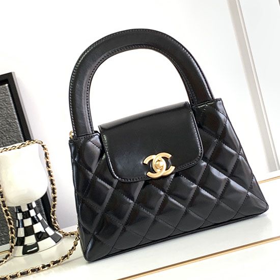 Chanel Shiny Calfskin Top Handle Bag Black AS3970