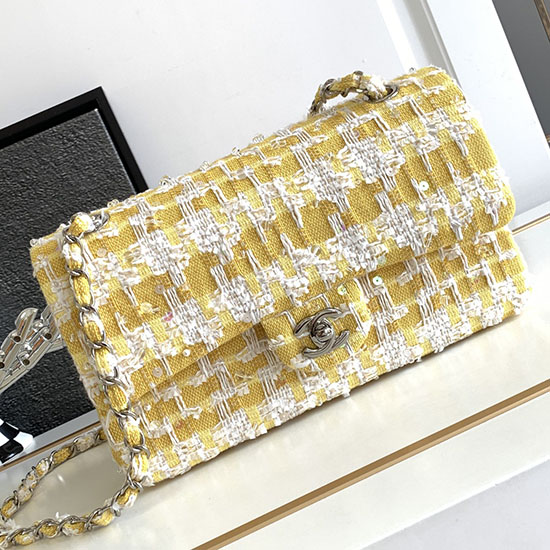 Chanel Tweed Medium Flap Bag Yellow CF1112