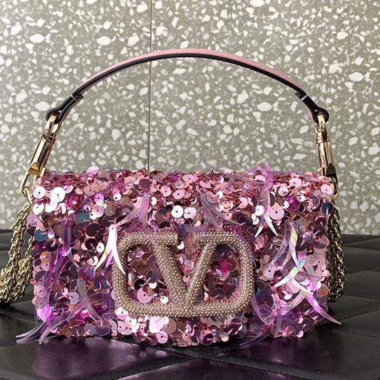 Valentino Small Loco Shoulder Bag With 3D Embroidery Pink V5038