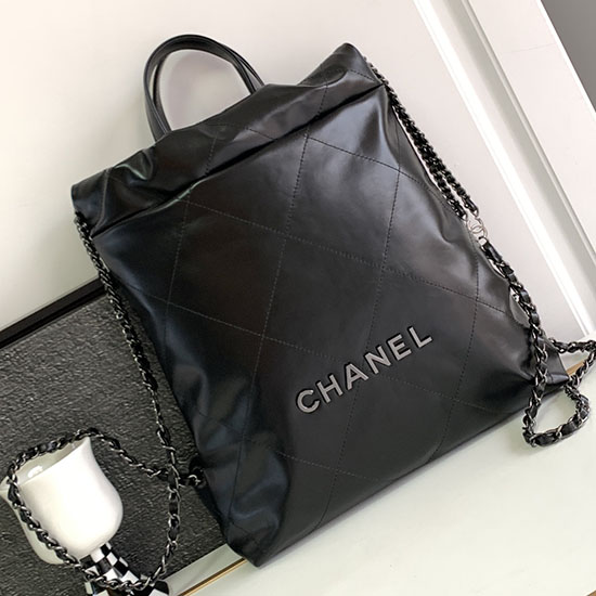 Chanel 22 Shiny Calfskin Backpack Black AS3859