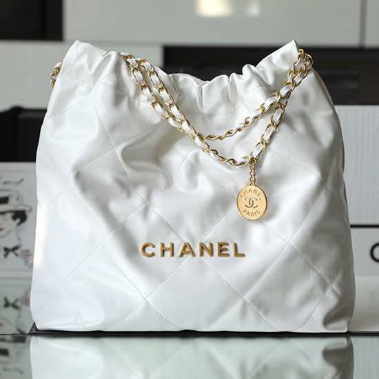 Chanel 22 Shiny Calfskin Handbag White AS3261