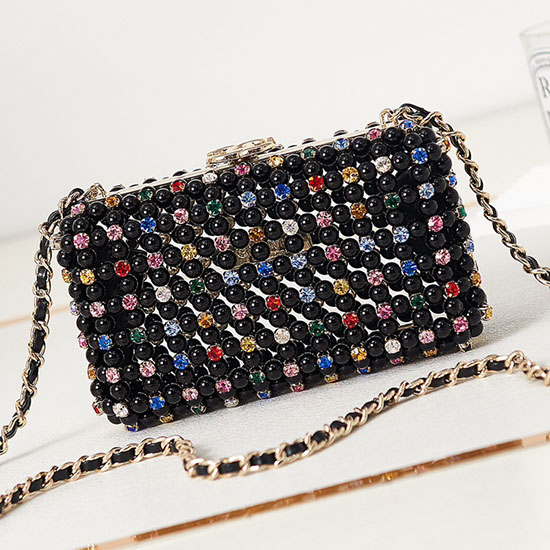 Chanel Multicolor Glass Pearls Evening Bag Black AS3771