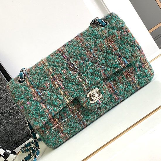 Medium Chanel Tweed Flap Bag Green AS2325