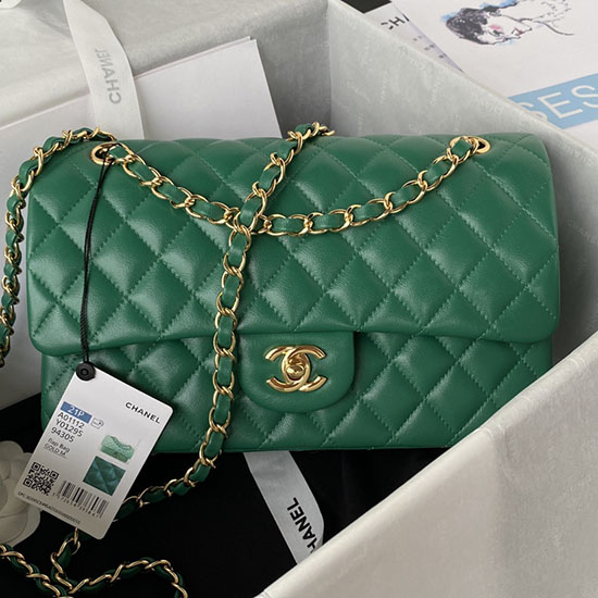 Medium Classic Flap Handbag Green with Gold A01112