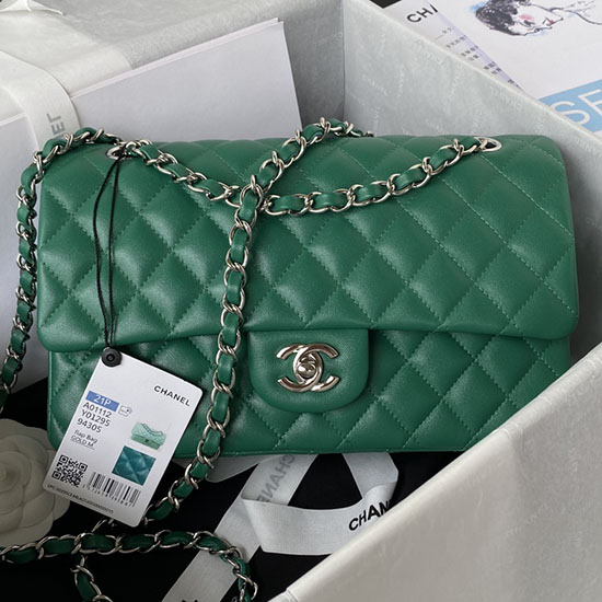 Medium Classic Flap Handbag Green with Silver A01112