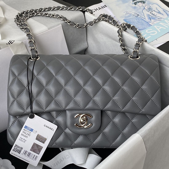 Medium Classic Flap Handbag Grey with Silver A01112