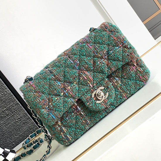 Small Chanel Tweed Flap Bag Green AS2320