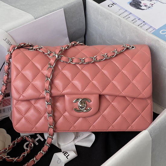 Small Classic Chanel Flap Handbag Pink with Silver A01113
