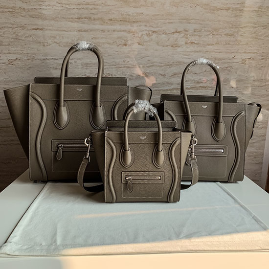 Celine Luggage Bag in Drummed Calfskin Khaki CE0805