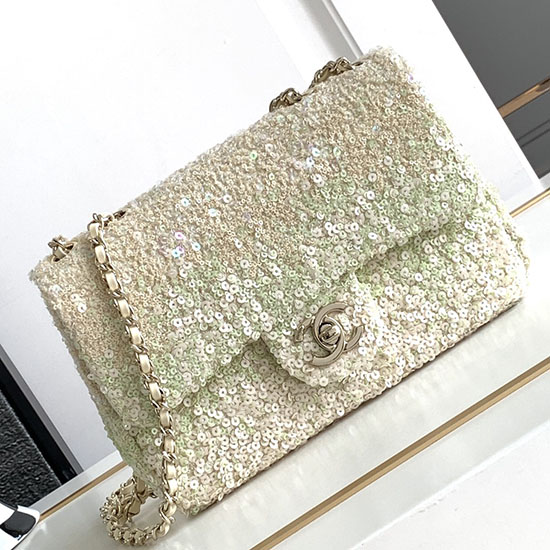 Chanel Sequins Small Flap Evening Bag Beige AS23