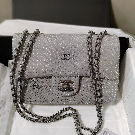 Chanel Small Flap Evening Bag With Crystal Grey AS2320