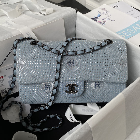Chanel Crystal Studs Classic Handbag Blue A0112