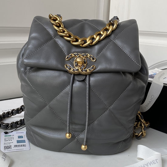 Chanel 19 Lambskin Backpack Grey with Gold hardware AS4223