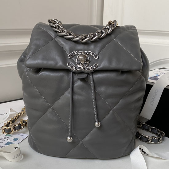 Chanel 19 Lambskin Backpack Grey with Silver hardware AS4223