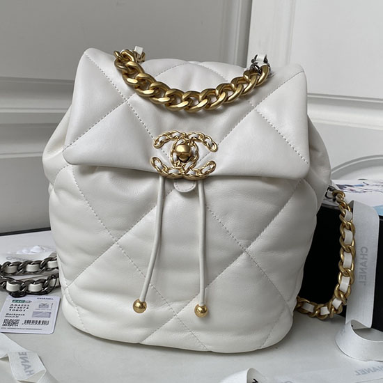 Chanel 19 Lambskin Backpack White with Gold hardware AS4223