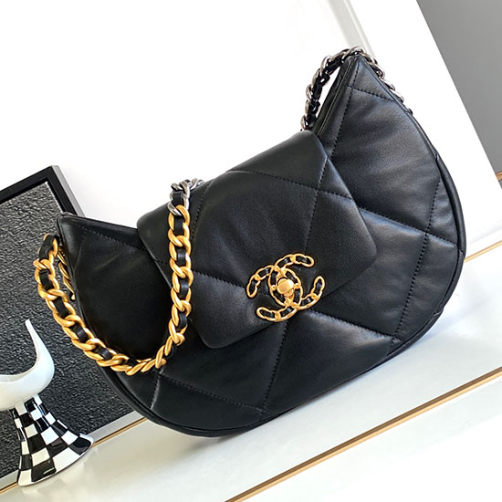 Chanel 19 Lambskin Hobo Bag Black AS4638
