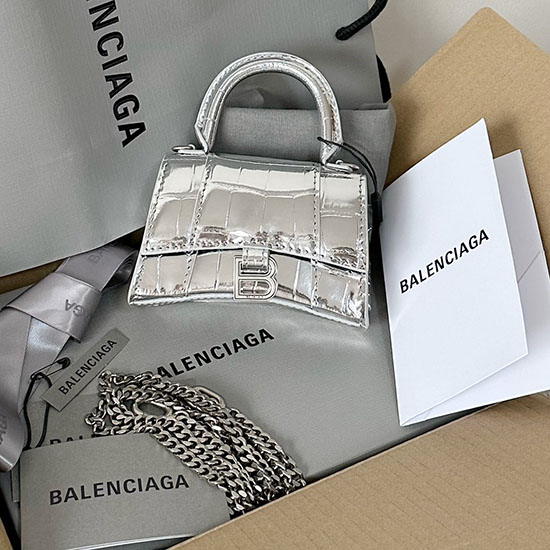 Balenciaga Hourglass Nano Top Handle Bag Silver B664676