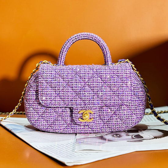 Chanel Tweed Bag with Top Handle Purple AS4569