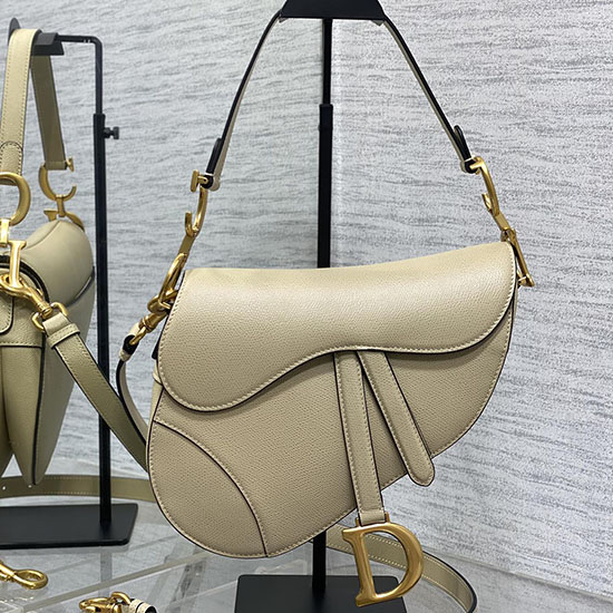 Dior Grained Calfskin Saddle Bag with Strap Beige M0455